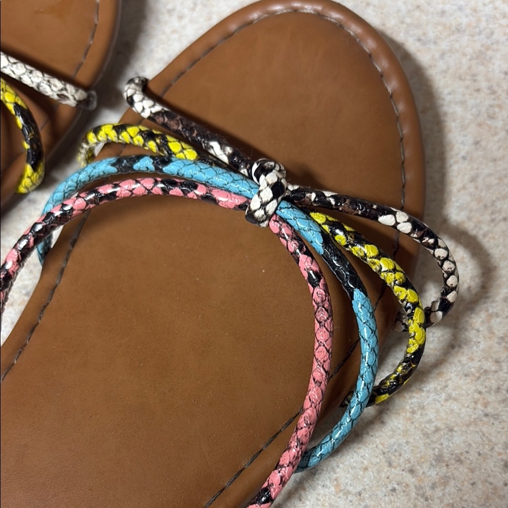 Shade & Shore Brown and Blue Sandals with Beaded Straps - Picture 2 of 5
